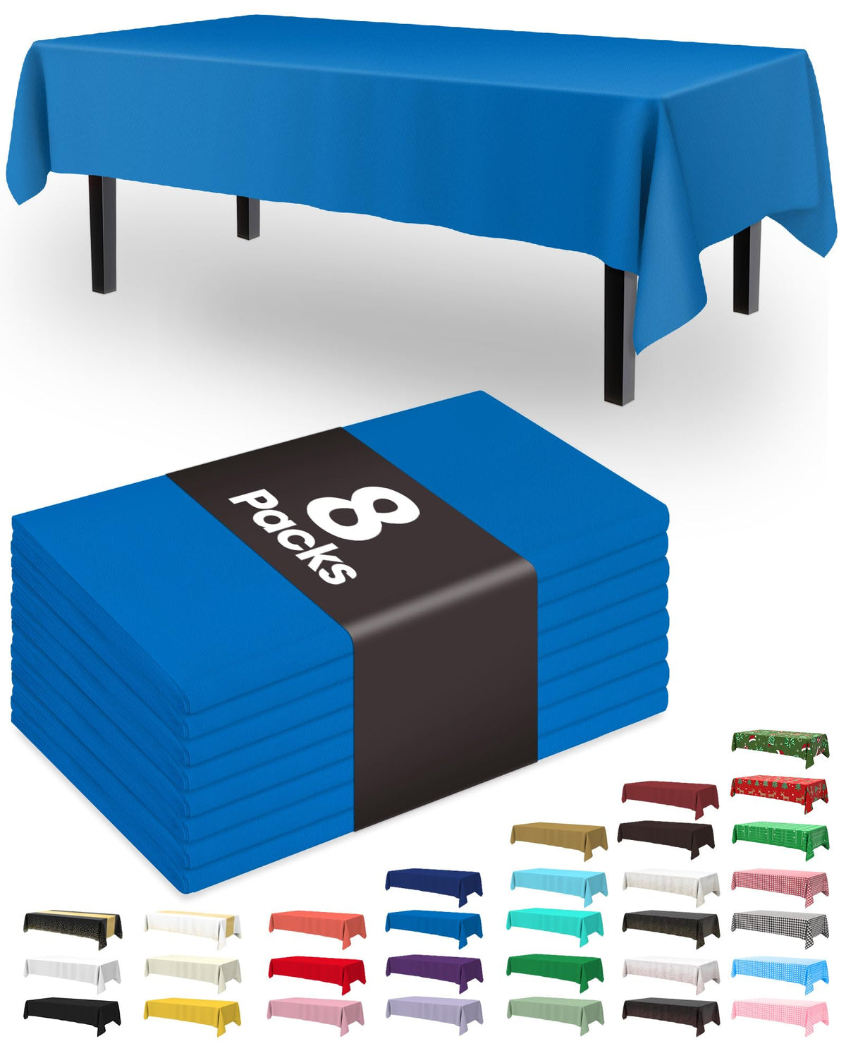 Pureegg Plastic Table Cloth Disposable 8 Pack, 54 x 108 Inch Table Cloths, Graduation Decorations Class of 2025, Graduation Party Tablecloths, Rectangle, Plastic Cover, Leakproof & Sturdy, Black