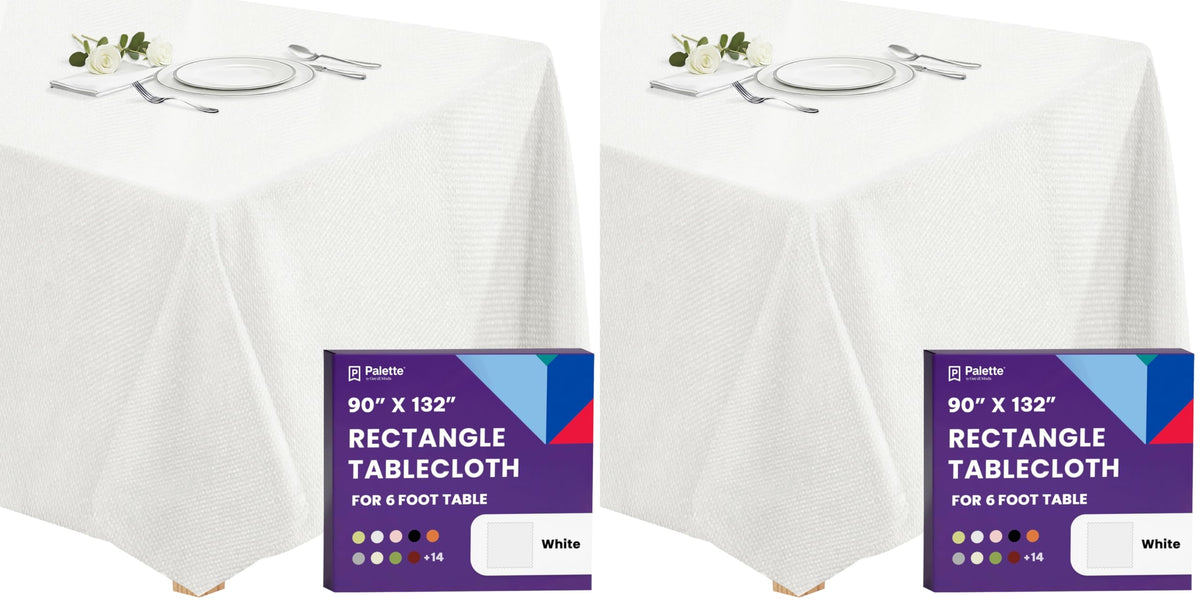 Gee Di Moda Rectangle Tablecloth - 90 x 132 Inch Beige Table Cloth for 6 Foot Tables with Floor-Length Drop - Heavy Duty Washable Fabric for Holiday Party, Dinner, Weddings & Baby Shower