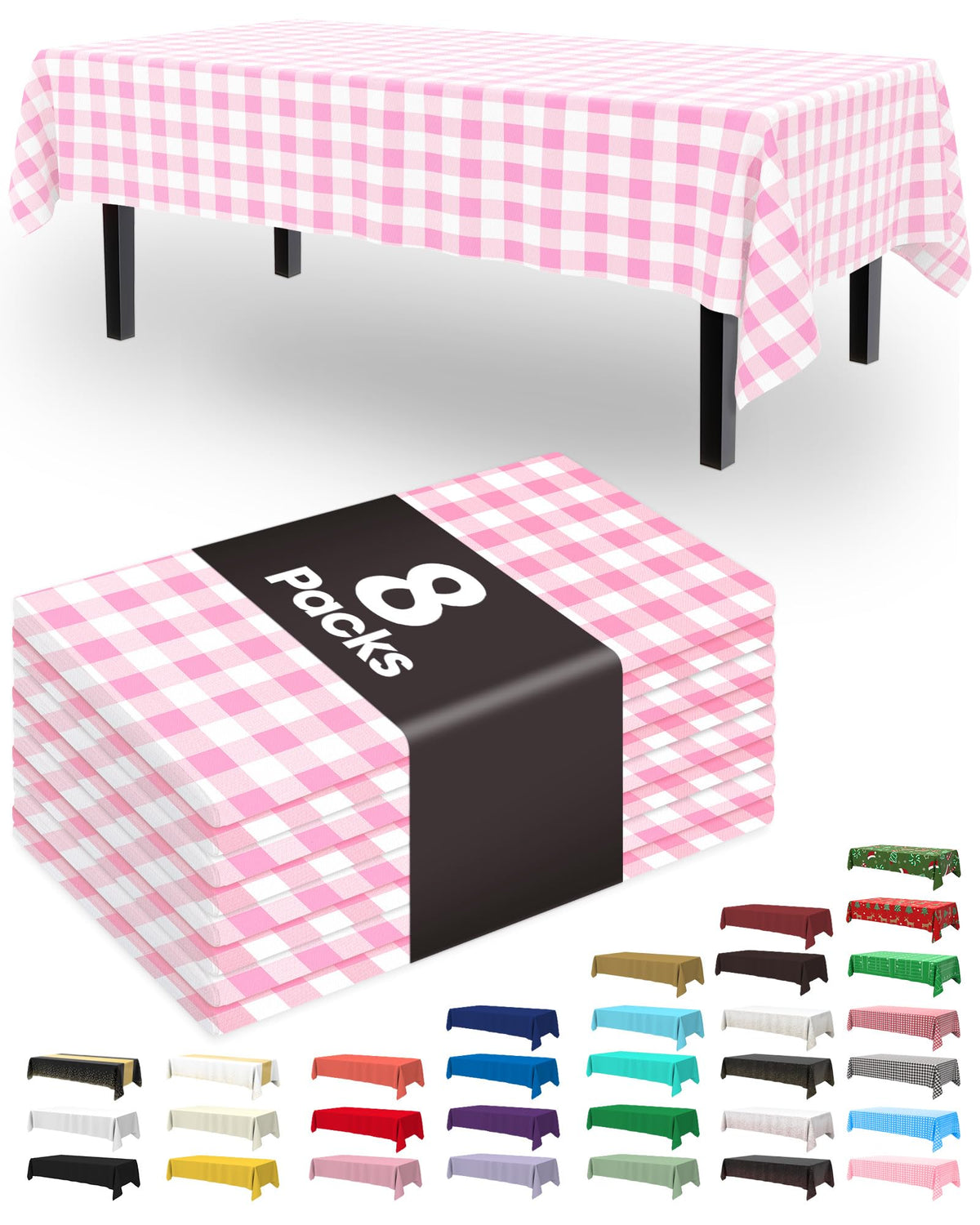 Pureegg Plastic Table Cloth Disposable 8 Pack, 54 x 108 Inch Table Cloths, Graduation Decorations Class of 2025, Graduation Party Tablecloths, Rectangle, Plastic Cover, Leakproof & Sturdy, Black