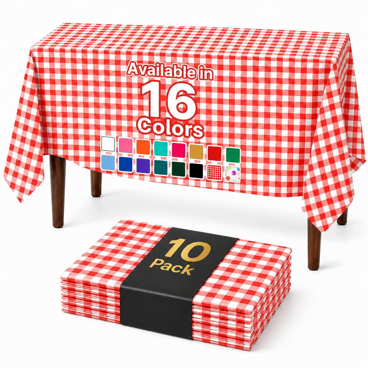 Auros 10-Pack White Plastic Tablecloths 54x108, Fits 6-8FT Rectangle Tables