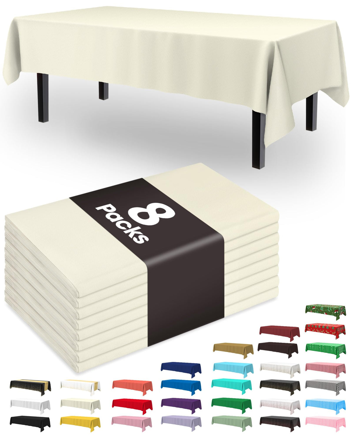 Pureegg Plastic Table Cloth Disposable 8 Pack, 54 x 108 Inch Table Cloths, Graduation Decorations Class of 2025, Graduation Party Tablecloths, Rectangle, Plastic Cover, Leakproof & Sturdy, Black