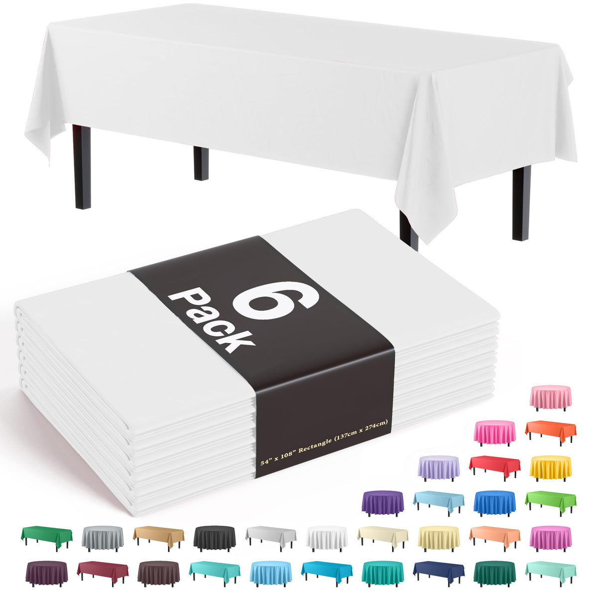 Exquisite Ivory Plastic Table Cloth Disposable 6 Pack - 54 x 108 Inch Rectangle Tablecloth for 6 Foot Tables - Waterproof Table Cover for Party Wedding Birthday Graduation BBQ Catering