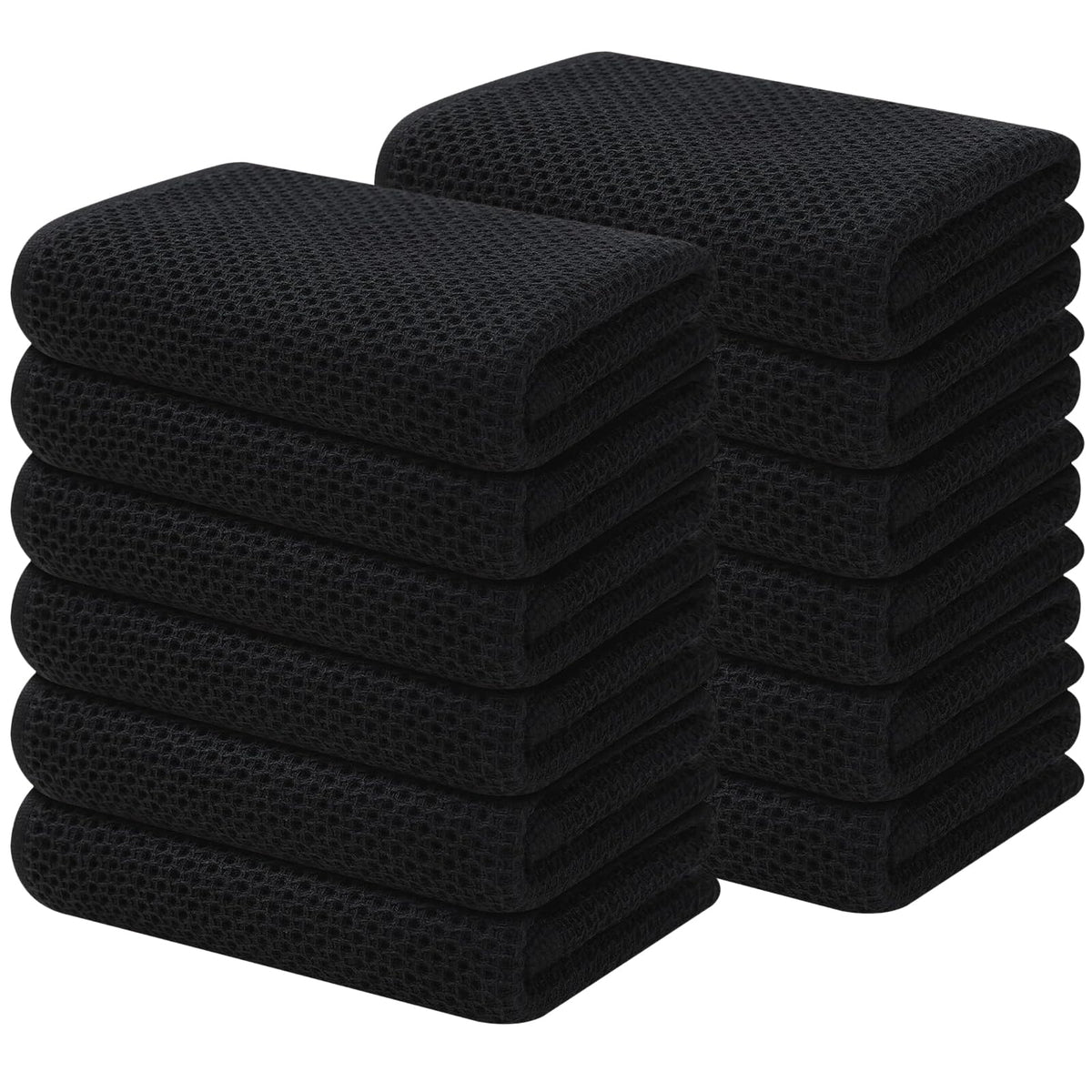 Kitinjoy 100% Cotton Waffle 6-Pack Kitchen Towels, 12" x 12", Dark Grey