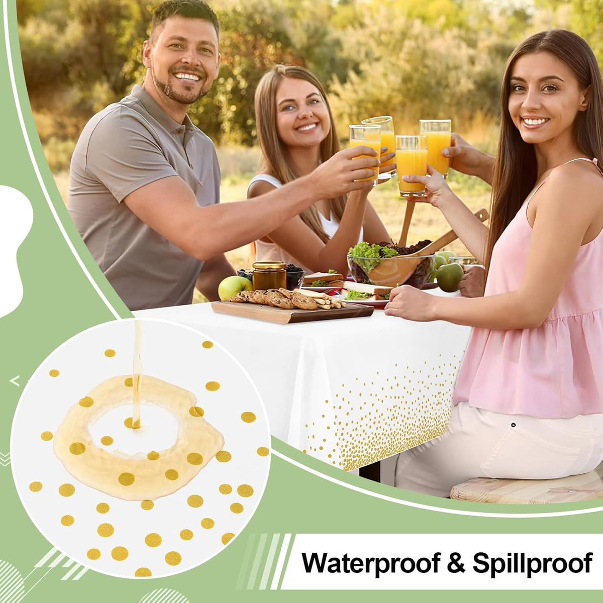 misaya 3 Packs Disposable Plastic Table Cloth, Gold Dots in White