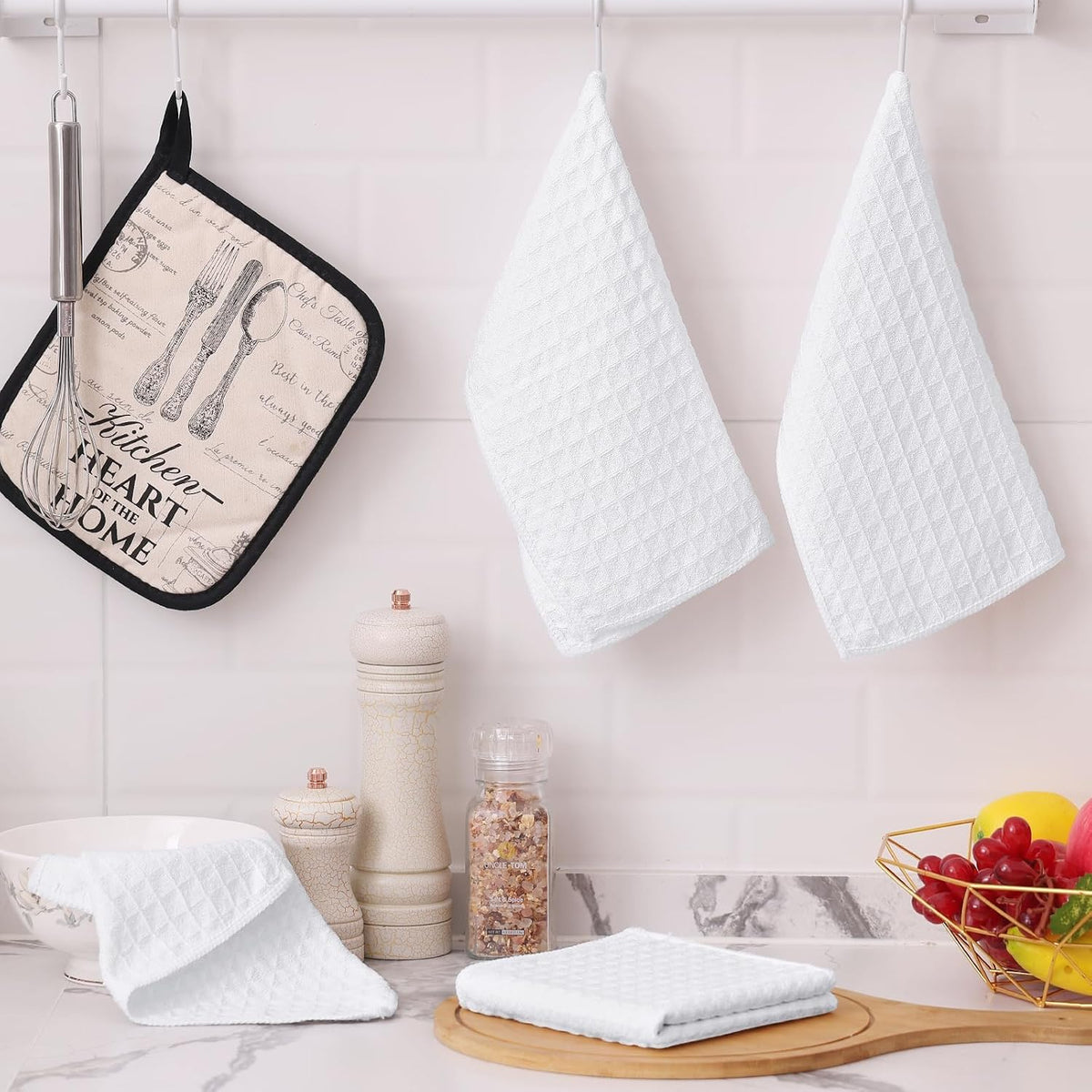 Homaxy Microfiber Waffle Weave Kitchen Dish Cloths, 6-Pack, White