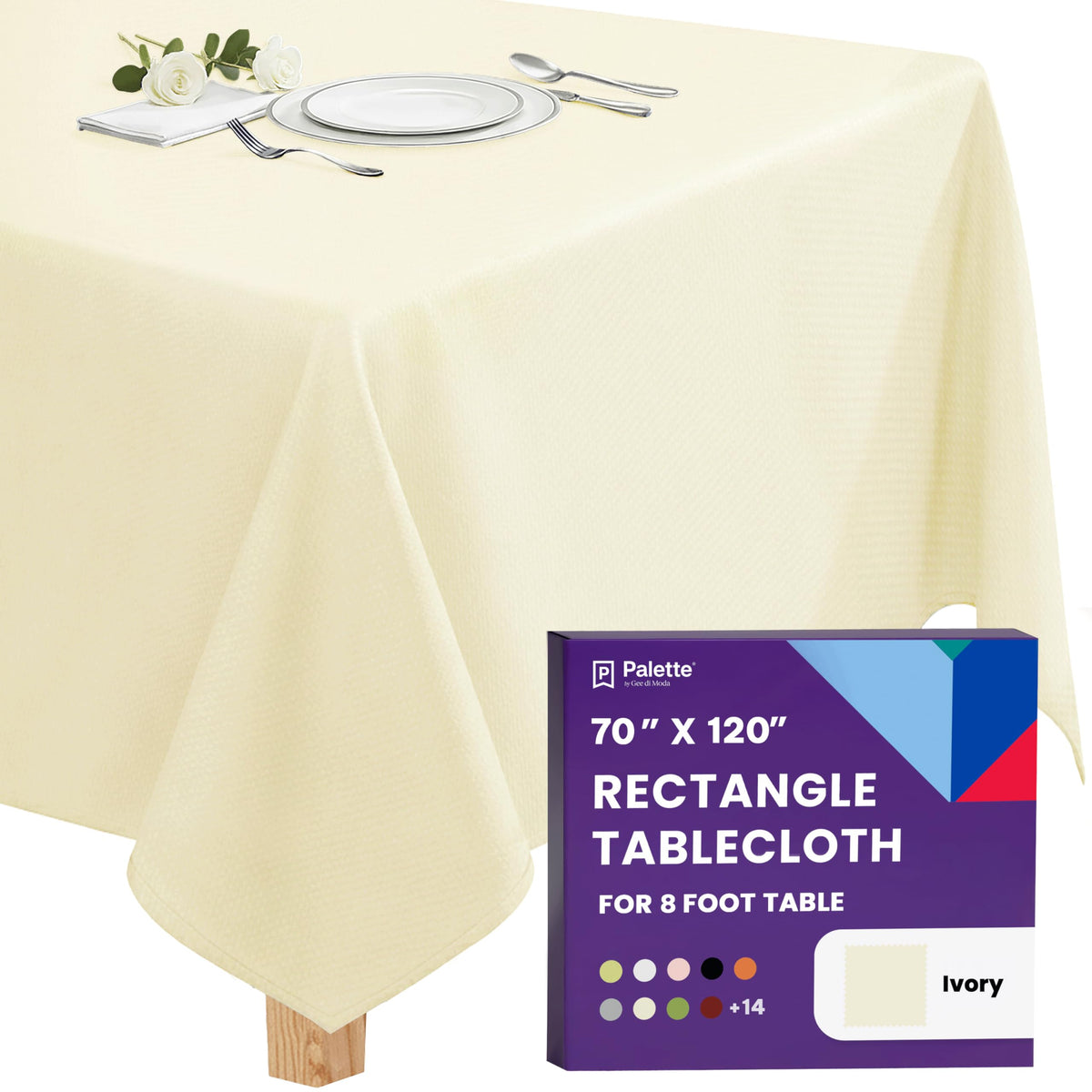 Gee Di Moda Rectangle Tablecloth - 90 x 132 Inch Beige Table Cloth for 6 Foot Tables with Floor-Length Drop - Heavy Duty Washable Fabric for Holiday Party, Dinner, Weddings & Baby Shower