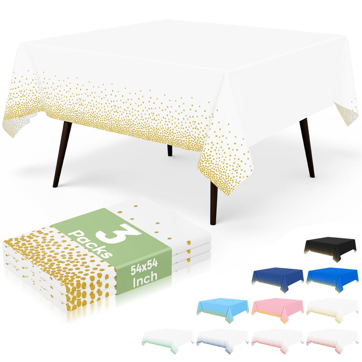 misaya 3 Packs Disposable Plastic Table Cloth, Gold Dots in White