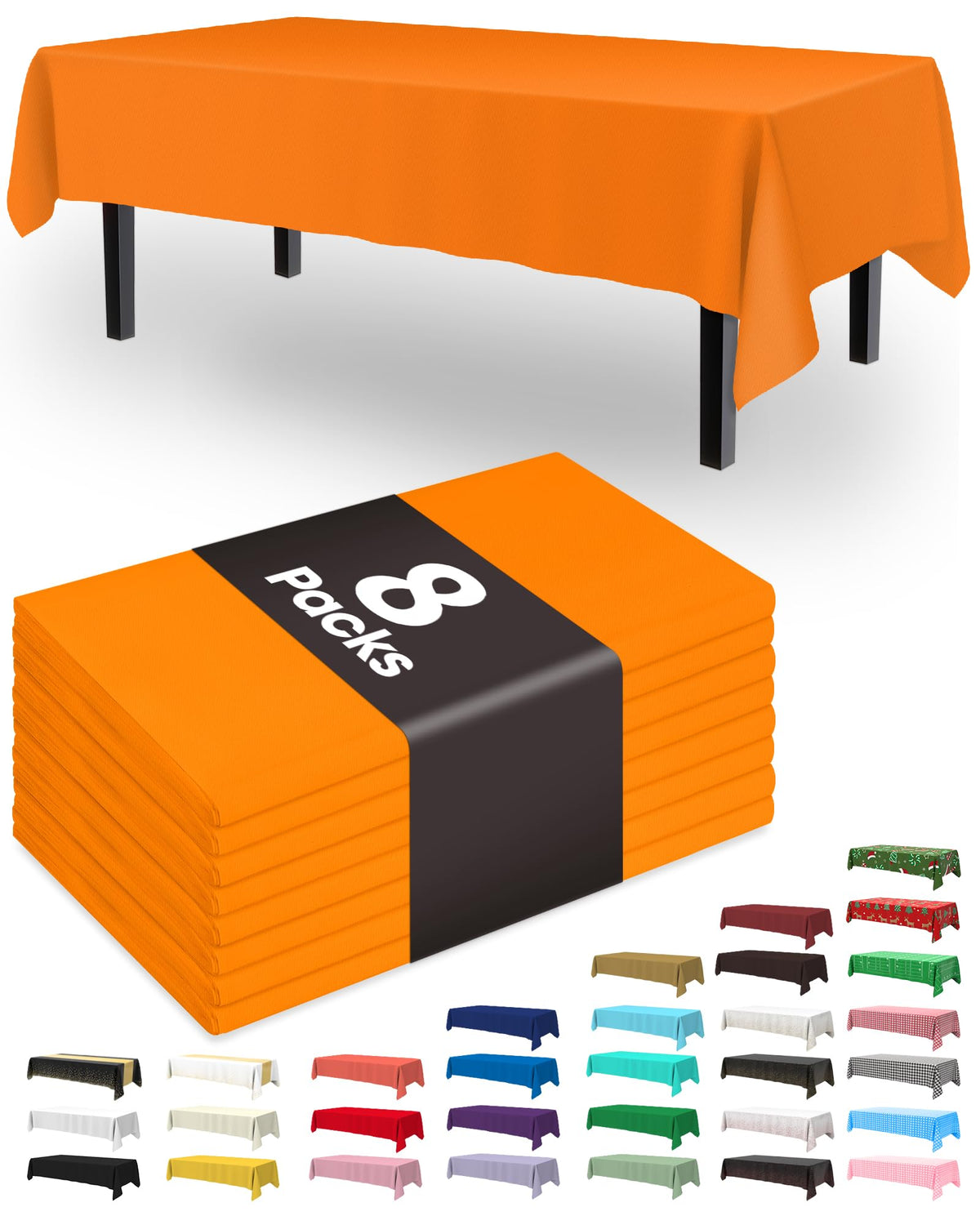 Pureegg Plastic Table Cloth Disposable 8 Pack, 54 x 108 Inch Table Cloths, Graduation Decorations Class of 2025, Graduation Party Tablecloths, Rectangle, Plastic Cover, Leakproof & Sturdy, Black