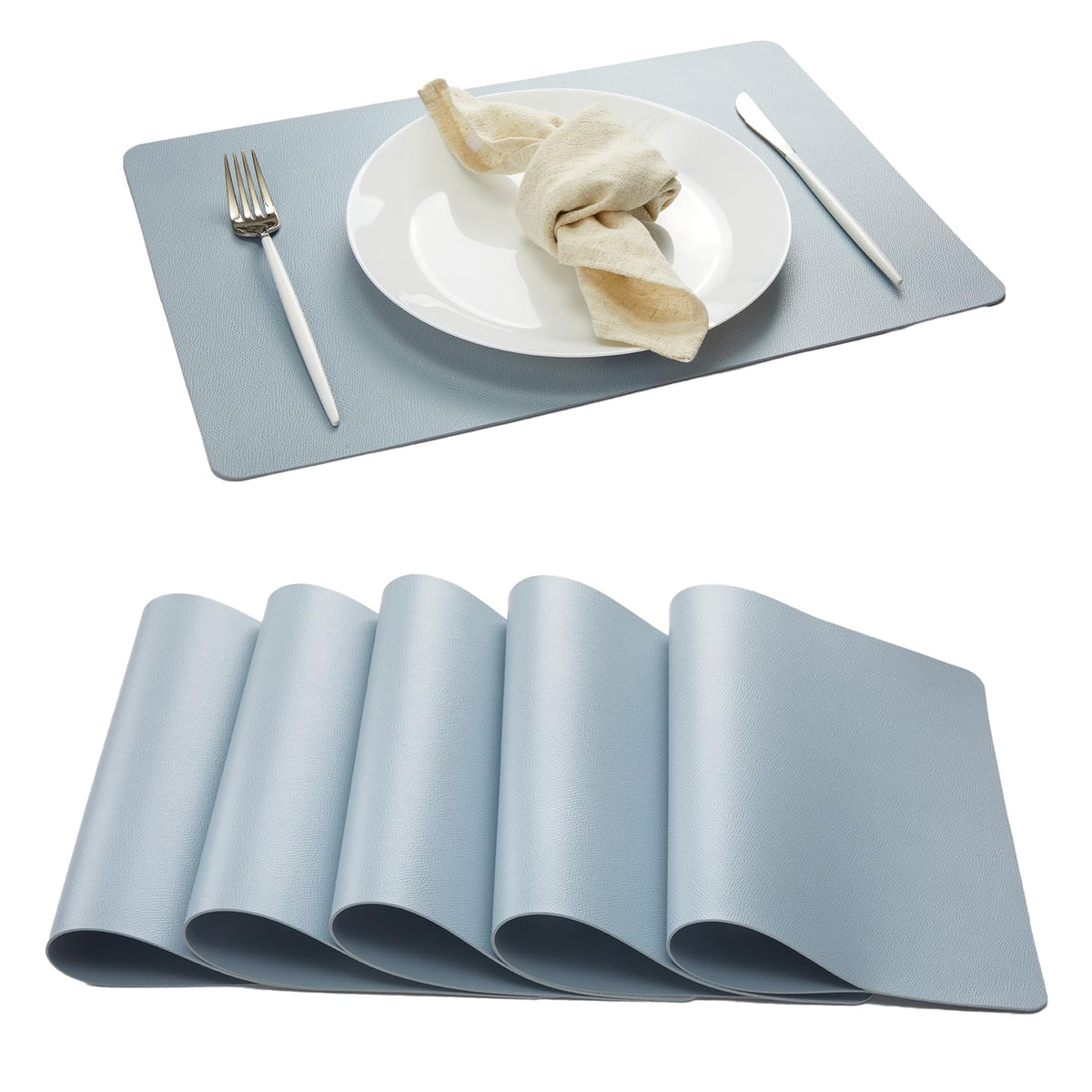 DOLOPL Black Placemats Set of 6, Faux Leather Place Mats, Modern Dining