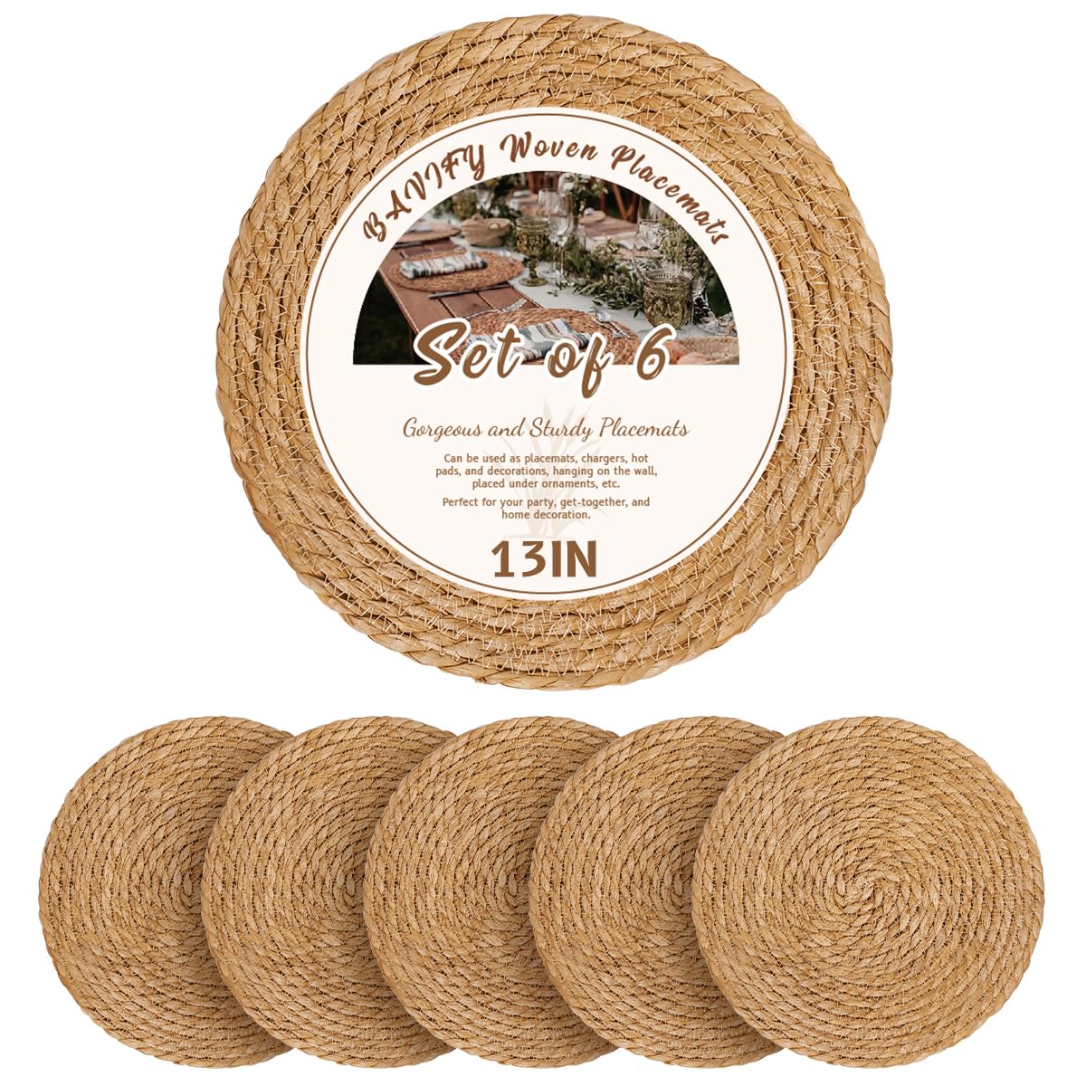 13in Round Fall Placemats Set of 10, Woven Chargers for Dinner Plates