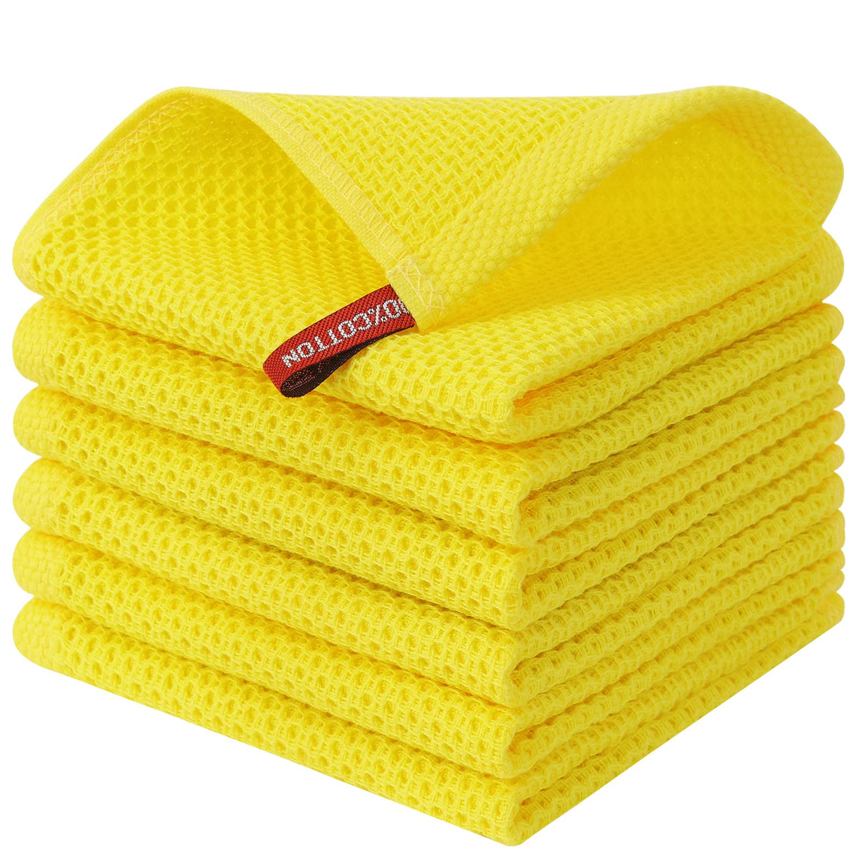 Kitinjoy 100% Cotton Waffle 6-Pack Kitchen Towels, 12" x 12", Dark Grey