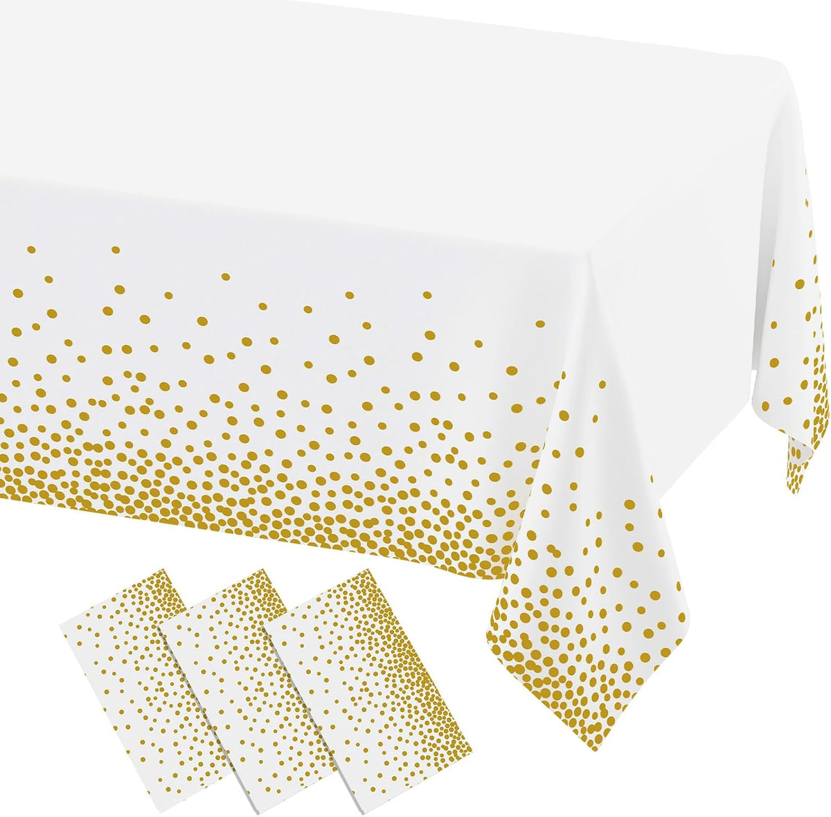 misaya 3 Packs Disposable Plastic Table Cloth, Gold Dots in White
