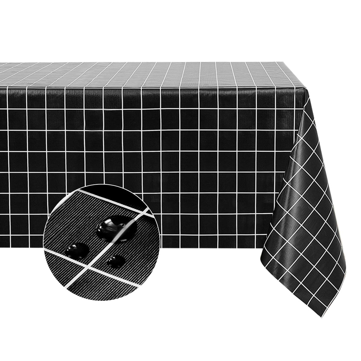 Romanstile Checkered Vinyl Tablecloth, Rectangle 54 x 78, Grey