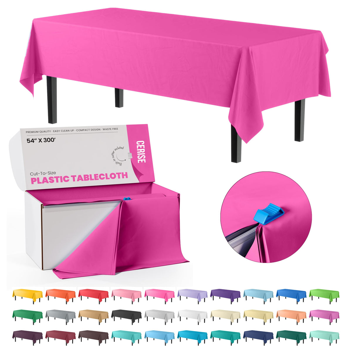 Party Solids 54 Inch X 300 Feet White Plastic Table Cover Roll in A Cut - to - Size Box with Convenient Slide Cutter. Cuts Up to 36 Rectangle 8 Feet Plastic Disposable Tablecloths