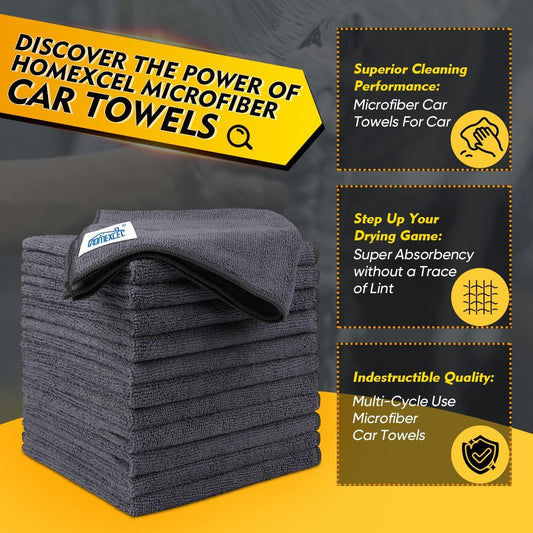 HOMEXCEL Microfiber Cleaning Cloth 12 Pack, 12.5 x 12.5 inch Microfiber Towels for Cars, Ultra Absorbent Washing Cloth, Lint Free Streak Free Cleaning Rags for Car, Kitchen, and Window (Grey)