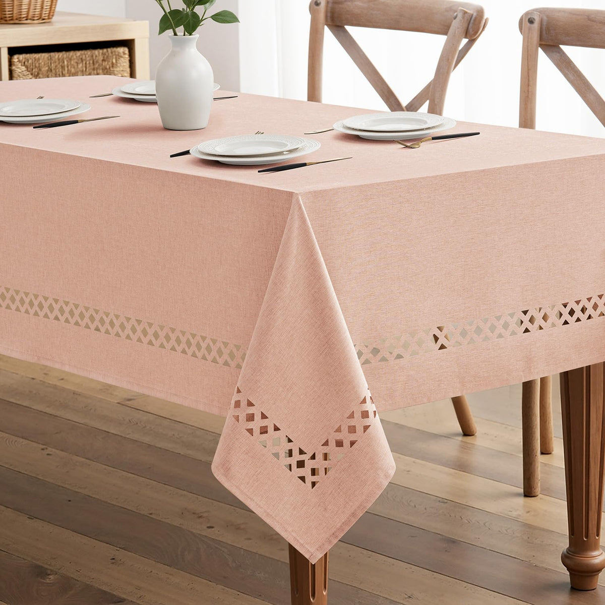MIULEE Beige Rectangle Tablecloth with Decorative Cutouts 60x104 inch
