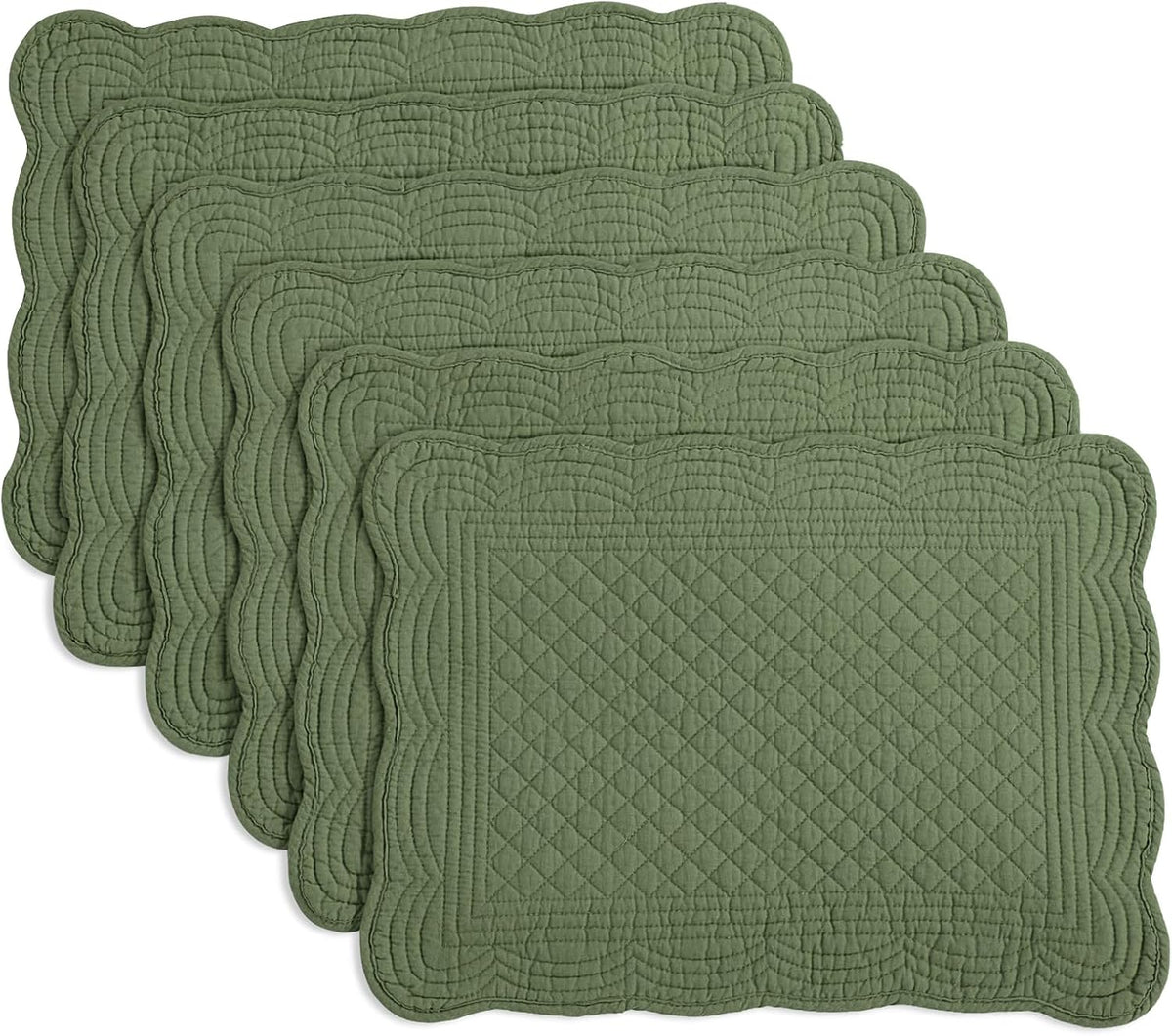 HOMBYS Quilted Placemats Set of 6 Washable-13x18 inches Rectangular Placemats for Kitchen Table-100% Cotton Fabric Rectangular Table Mats, (Emerald Green)