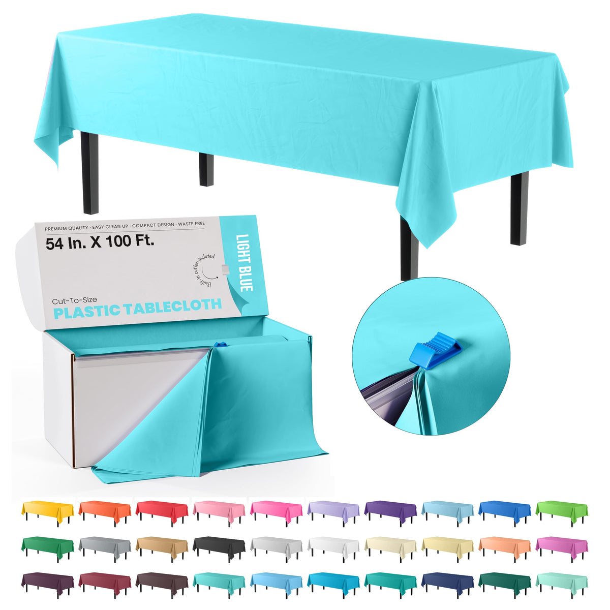 Party Solids 54 Inch X 300 Feet White Plastic Table Cover Roll in A Cut - to - Size Box with Convenient Slide Cutter. Cuts Up to 36 Rectangle 8 Feet Plastic Disposable Tablecloths