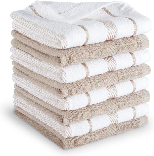 KitchenAid Albany Dishcloth 8 Pack Set, Milkshake Tan/White, 12"x12"