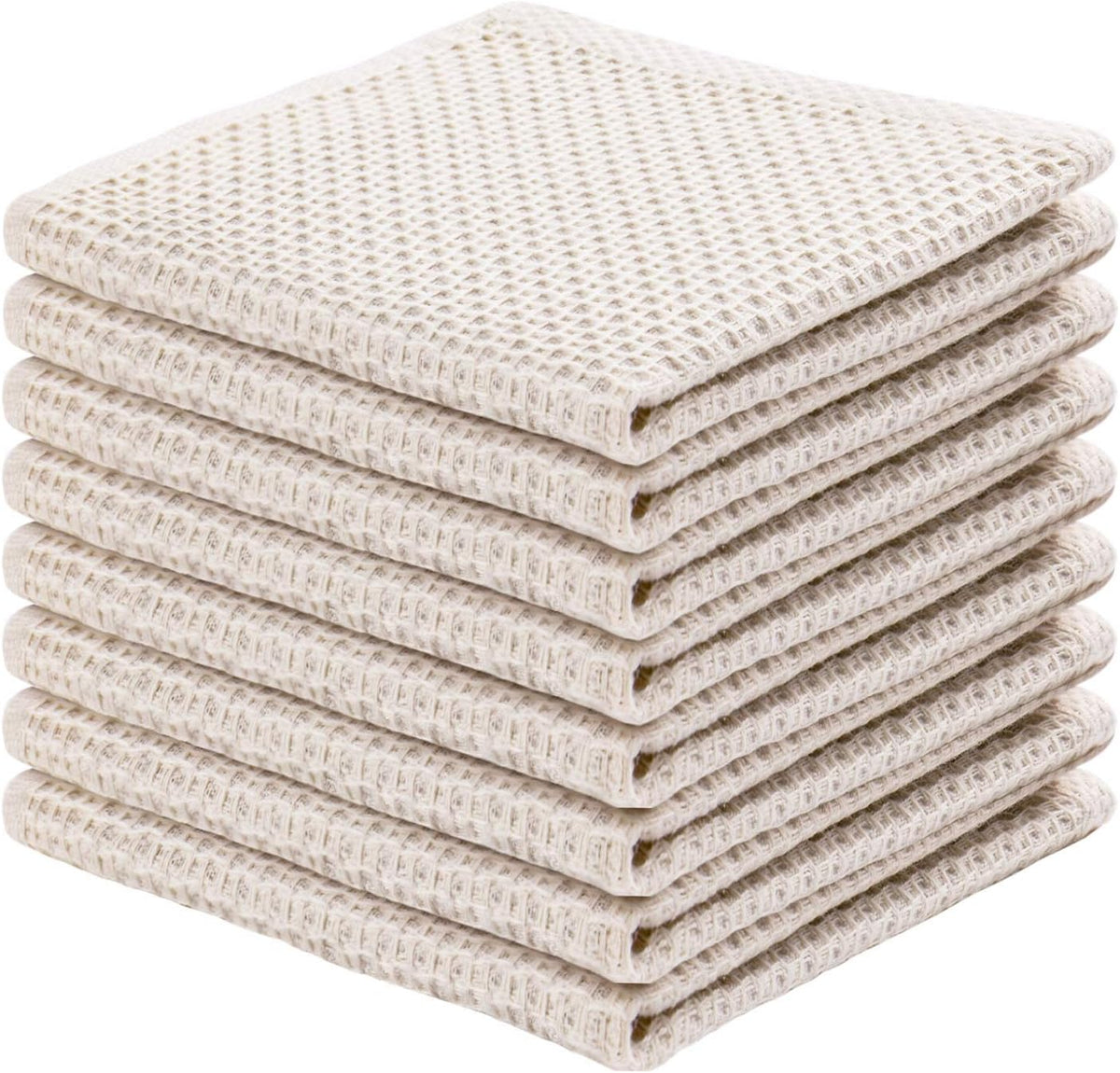 joybest Cotton Kitchen Dish Cloths, 8-Pack Waffle Weave Ultra Soft Absorbent Dish Towels Washcloths Quick Drying Dish Rags, 12x12 Inches, Beige