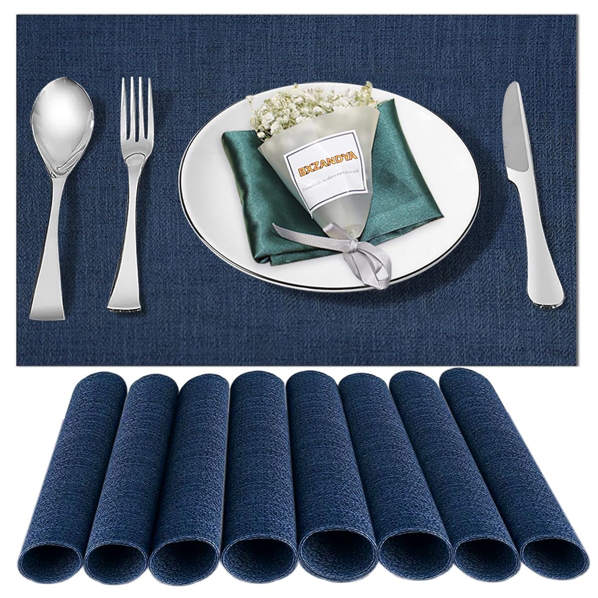 Beige Vinyl Placemats Set of 8,Washable Dining PVC Table Mats
