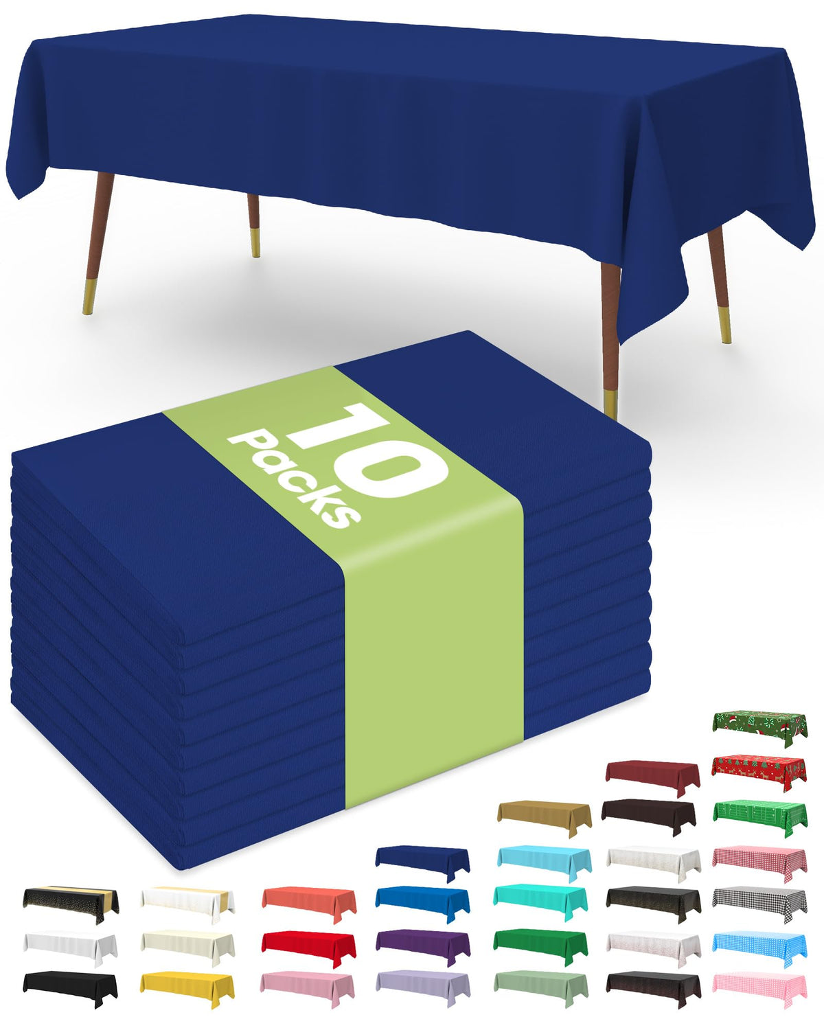 Pureegg Plastic Table Cloth Disposable 10 Pack, 54 x 108 Inch Table Cloths, Patriotic Decorations, Thanksgiving, Veterans Day Tablecloths, Rectangle, Plastic Cover, Leakproof & Sturdy, Navy Blue