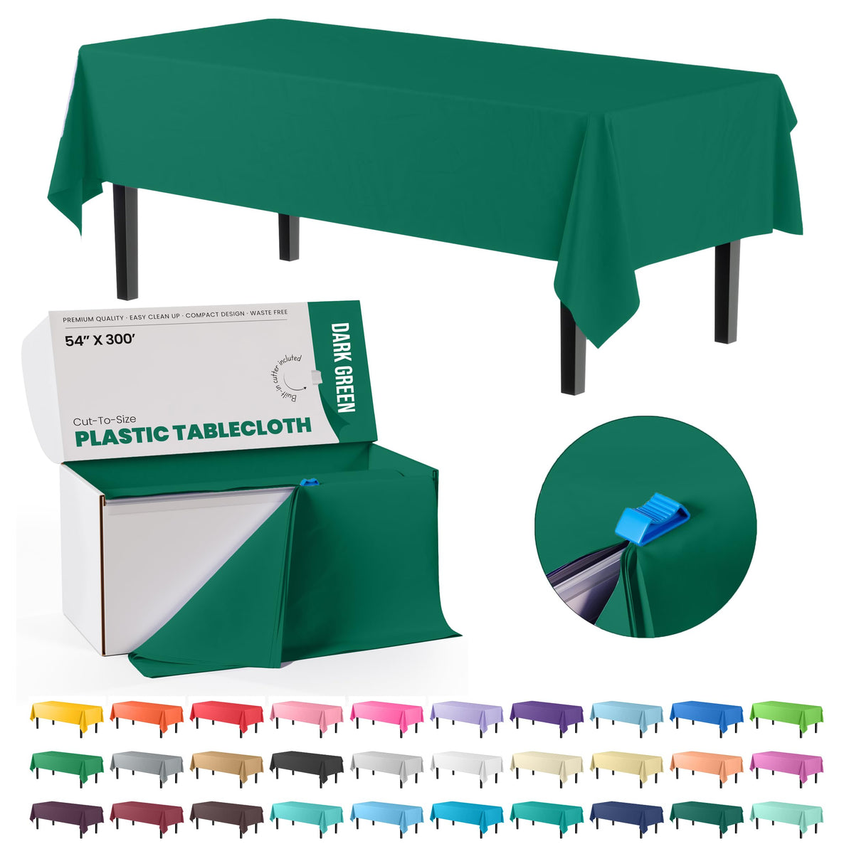 Party Solids 54 Inch X 300 Feet White Plastic Table Cover Roll in A Cut - to - Size Box with Convenient Slide Cutter. Cuts Up to 36 Rectangle 8 Feet Plastic Disposable Tablecloths