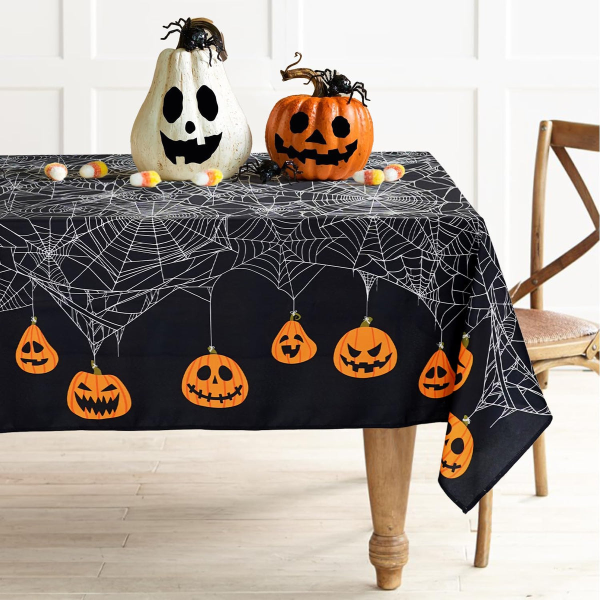 Bnejvif Halloween Tablecloth 60×84 Inch Rectangular,Spiderweb Pumpkin Washable Table Cover for Party Picnic Dinner Decor