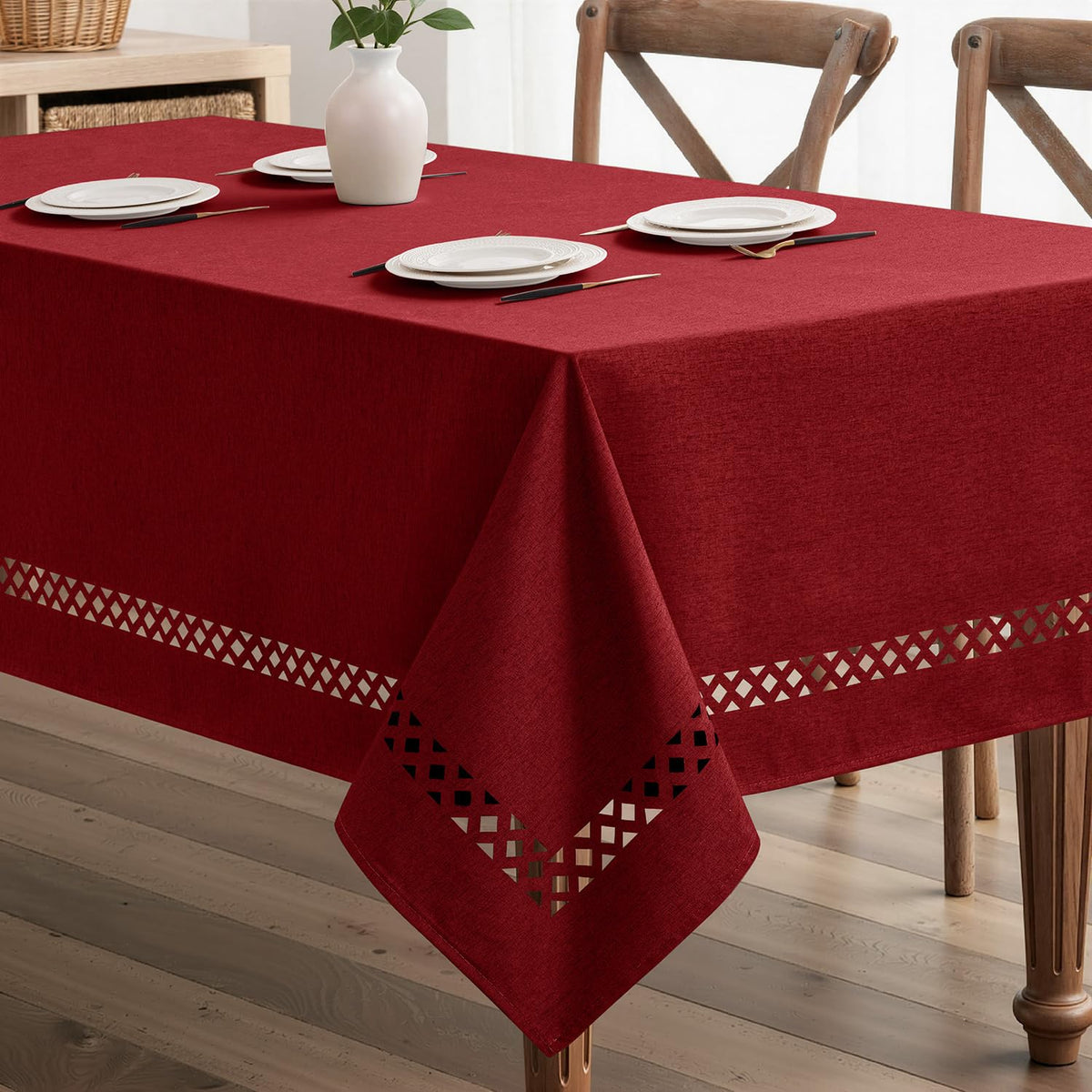 MIULEE Beige Rectangle Tablecloth with Decorative Cutouts 60x104 inch