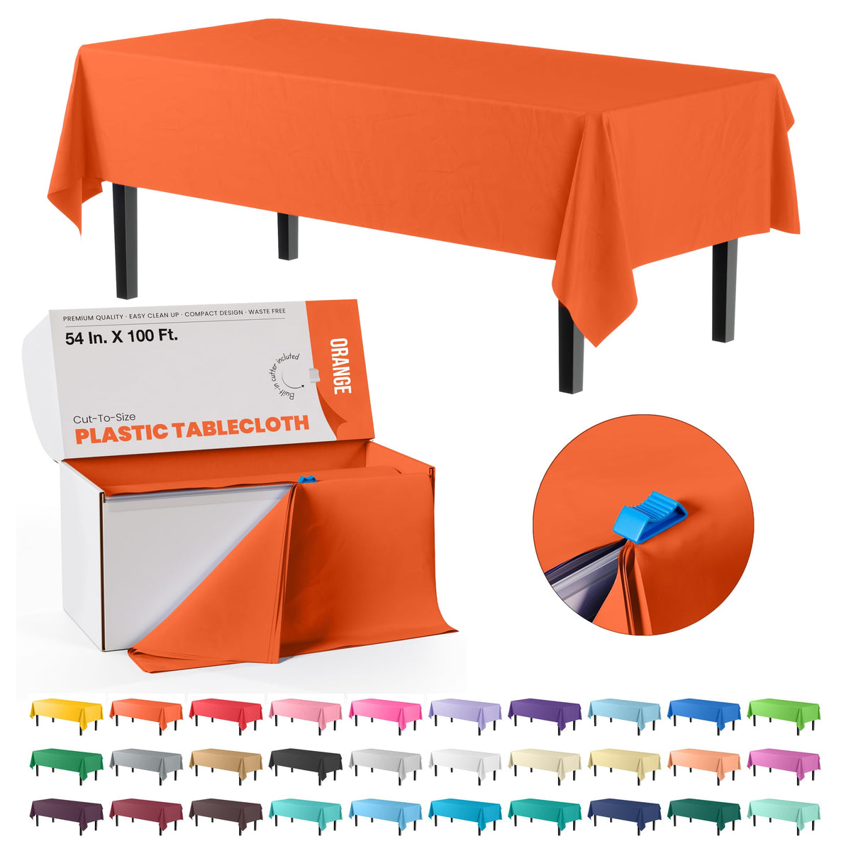 Party Solids 54 Inch X 300 Feet White Plastic Table Cover Roll in A Cut - to - Size Box with Convenient Slide Cutter. Cuts Up to 36 Rectangle 8 Feet Plastic Disposable Tablecloths