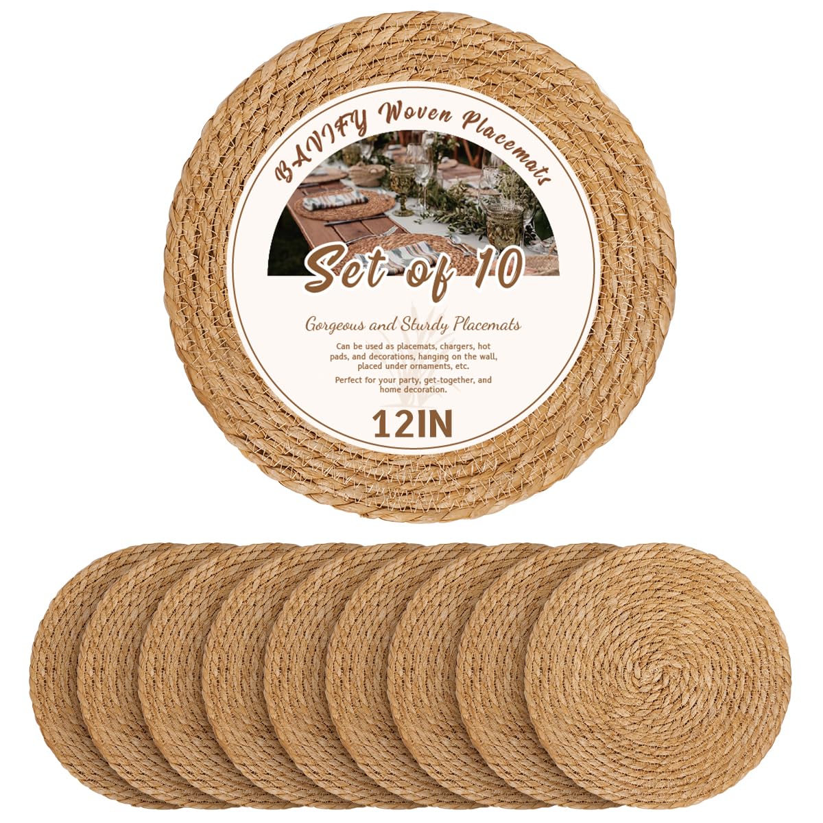 13in Round Fall Placemats Set of 10, Woven Chargers for Dinner Plates