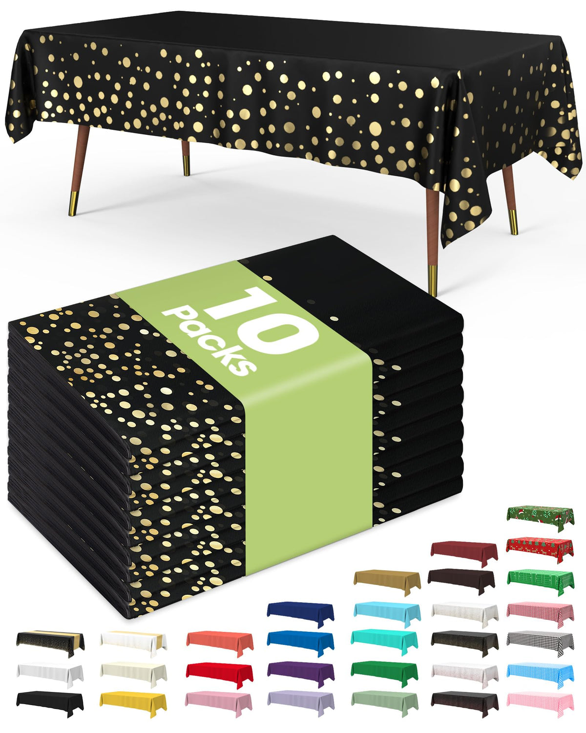 Pureegg Plastic Table Cloth Disposable 10 Pack, 54 x 108 Inch Table Cloths, Halloween Party Decorations, Summerween Decor, Halloween Tablecloths, Rectangle, Plastic Cover, Leakproof & Sturdy, Black