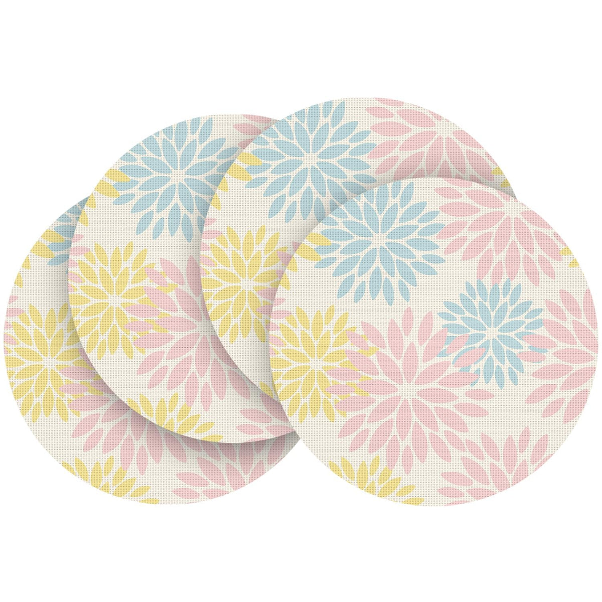 Artoid Mode Floral Vinyl Plistic Placemats Set of 6, Heat Resistant Washable Non-Slip PVC Place Mats for Party Kitchen Dining Decor, Blue Grey