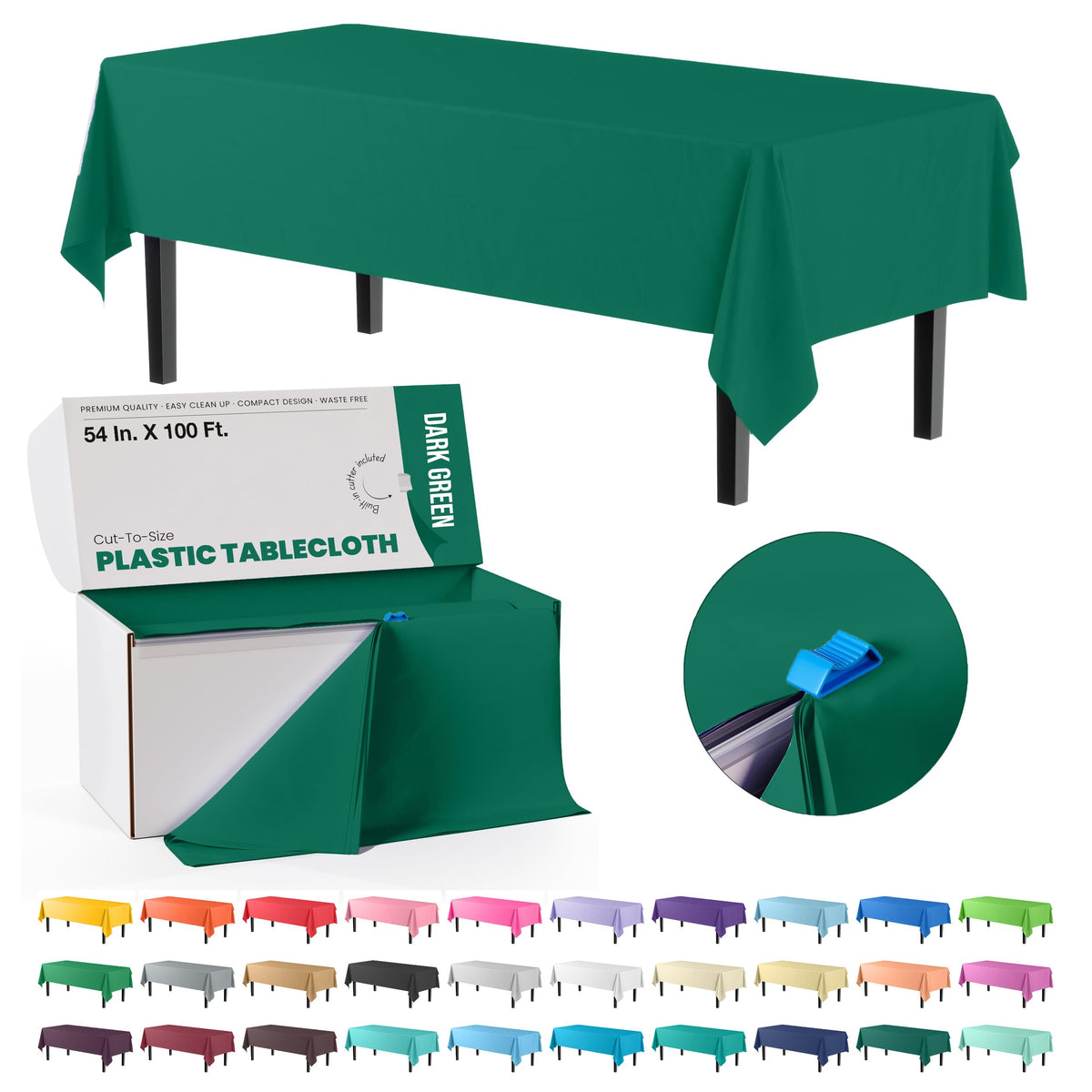 Party Solids 54 Inch X 300 Feet White Plastic Table Cover Roll in A Cut - to - Size Box with Convenient Slide Cutter. Cuts Up to 36 Rectangle 8 Feet Plastic Disposable Tablecloths