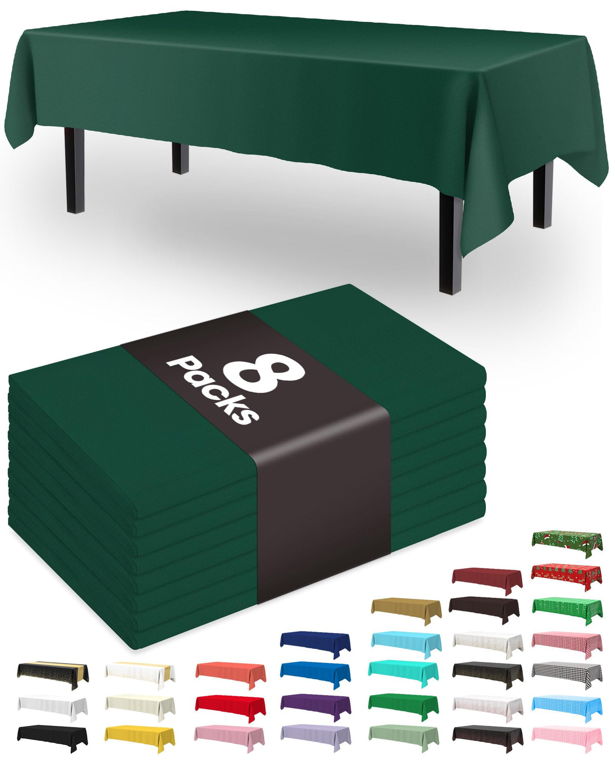 Pureegg Plastic Table Cloth Disposable 8 Pack, 54 x 108 Inch Table Cloths, Graduation Decorations Class of 2025, Graduation Party Tablecloths, Rectangle, Plastic Cover, Leakproof & Sturdy, Black