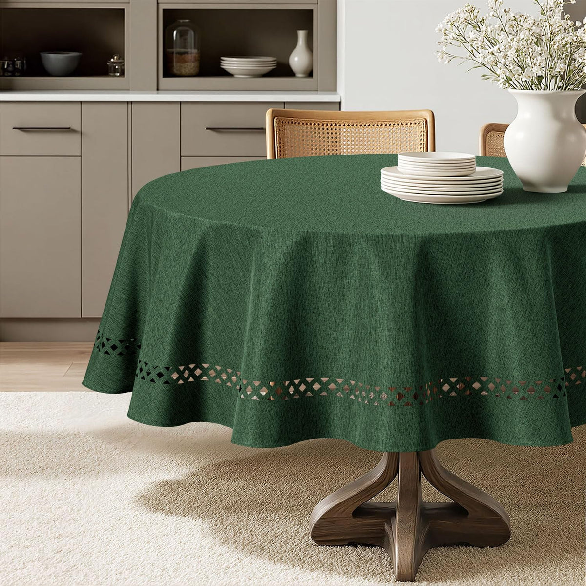 MIULEE Beige Rectangle Tablecloth with Decorative Cutouts 60x104 inch