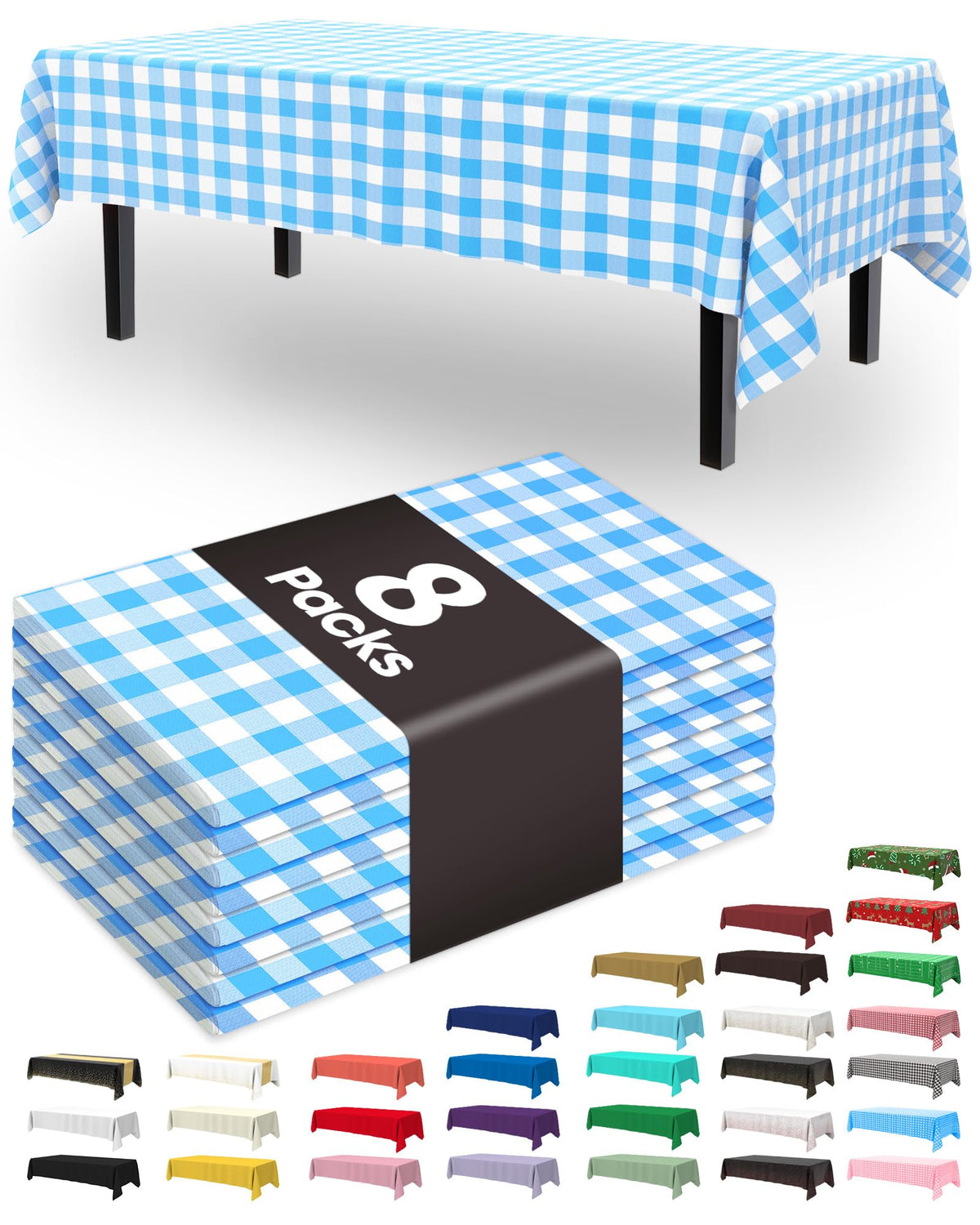 Pureegg Plastic Table Cloth Disposable 8 Pack, 54 x 108 Inch Table Cloths, Graduation Decorations Class of 2025, Graduation Party Tablecloths, Rectangle, Plastic Cover, Leakproof & Sturdy, Black