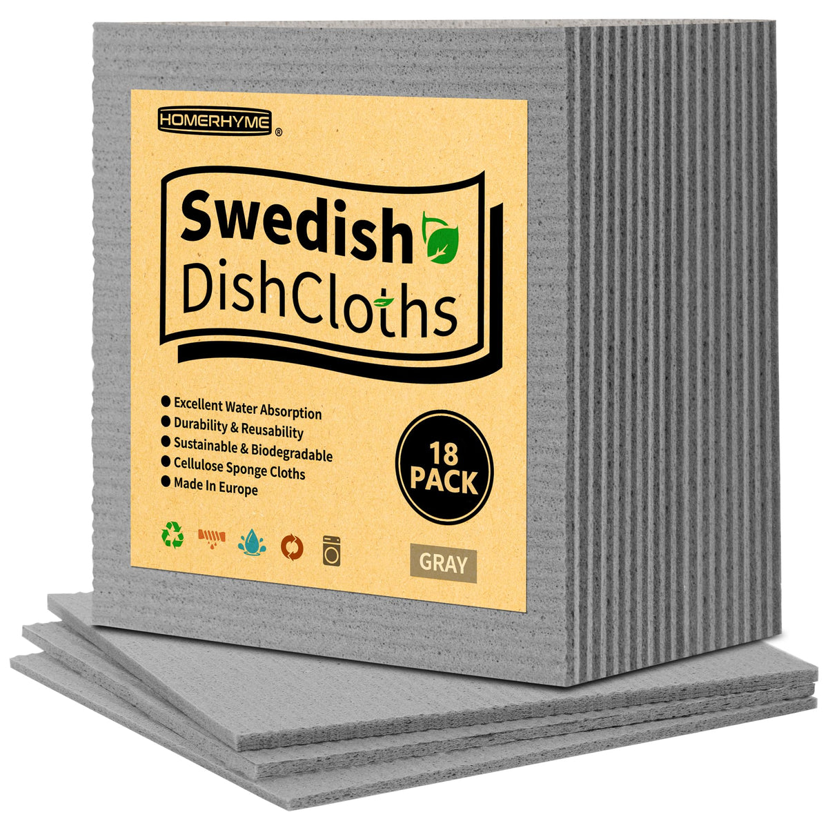 Swedish Dishcloths, 10 Pack Absorbent Dish Towels for Kitchen, Multipurpose Cellulose Sponge Cloths, Reusable Washable Towels for Home & Kitchen, Grey