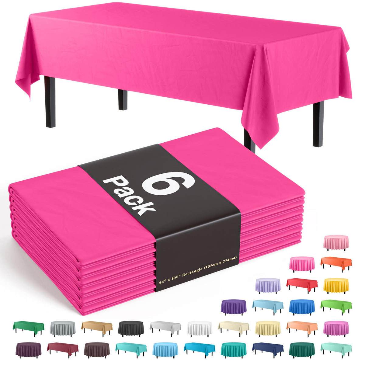 Exquisite Ivory Plastic Table Cloth Disposable 6 Pack - 54 x 108 Inch Rectangle Tablecloth for 6 Foot Tables - Waterproof Table Cover for Party Wedding Birthday Graduation BBQ Catering