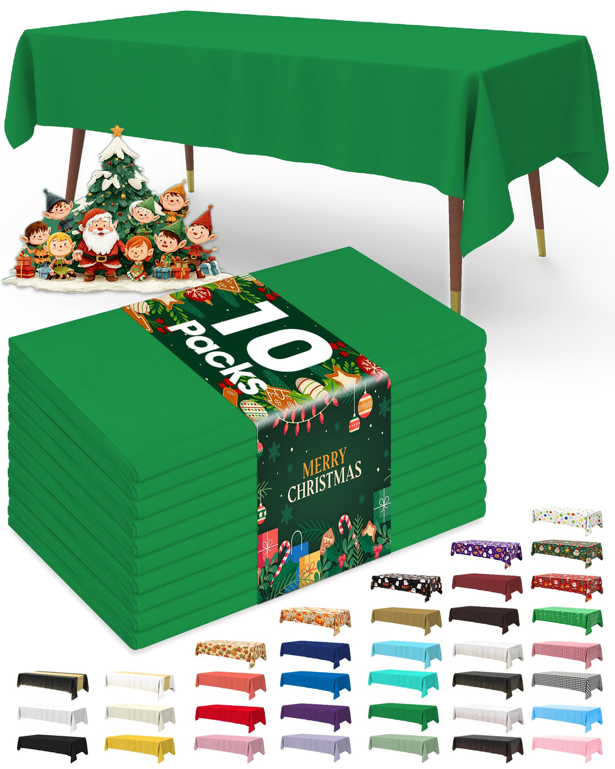 Pureegg Plastic Table Cloth Disposable 10 Pack, 54 x 108 Inch Table Cloths, Halloween Party Decorations, Summerween Decor, Halloween Tablecloths, Rectangle, Plastic Cover, Leakproof & Sturdy, Black
