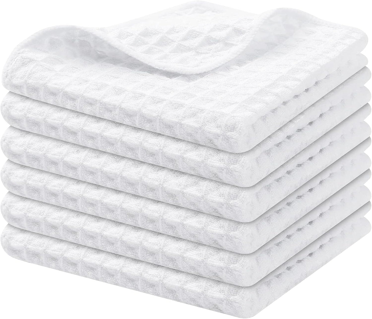 Homaxy Microfiber Waffle Weave Kitchen Dish Cloths, 6-Pack, White