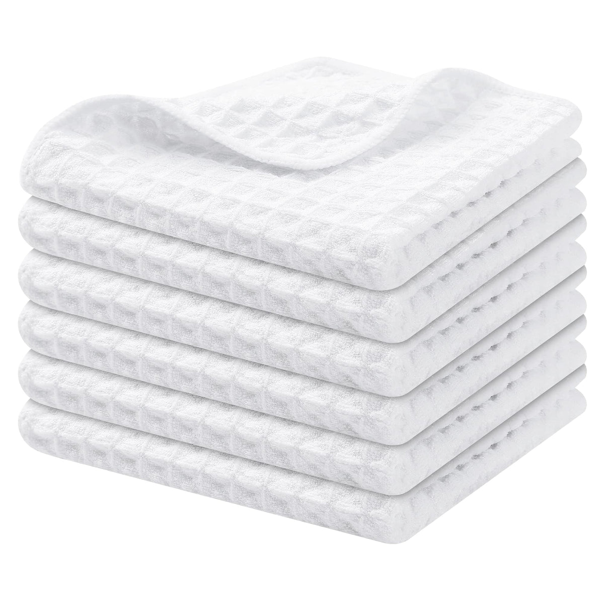 Homaxy Microfiber Waffle Weave Kitchen Dish Cloths, 6-Pack, White