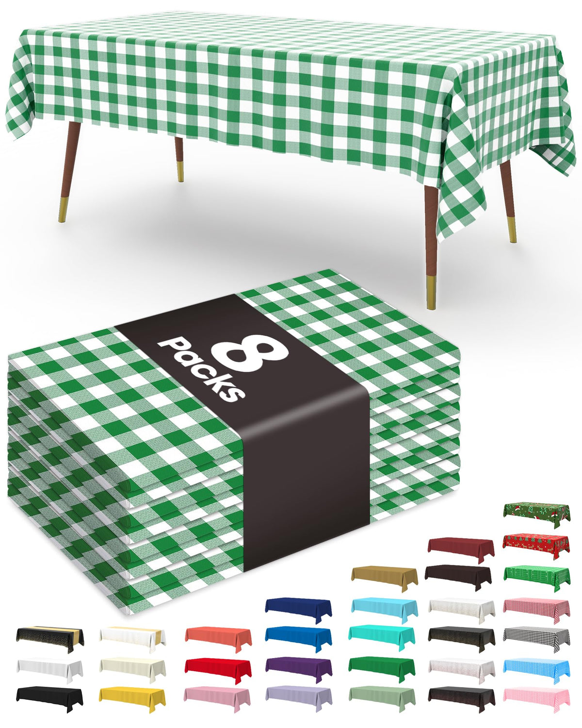 Pureegg Plastic Table Cloth Disposable 8 Pack, 54 x 108 Inch Table Cloths, Graduation Decorations Class of 2025, Graduation Party Tablecloths, Rectangle, Plastic Cover, Leakproof & Sturdy, Black