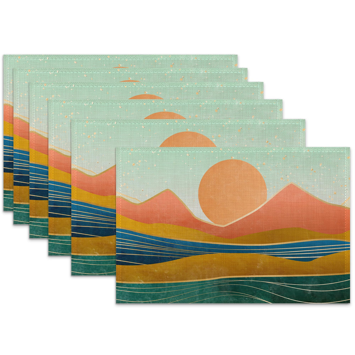 Mexican Placemats for Dining Table Set of 6,Ethnic Stripes Rainbow Place Mats for Home Party Kitchen Indoor Holiday Rustic Washable Heat Resistant Table Mats 12 x 18 Inch
