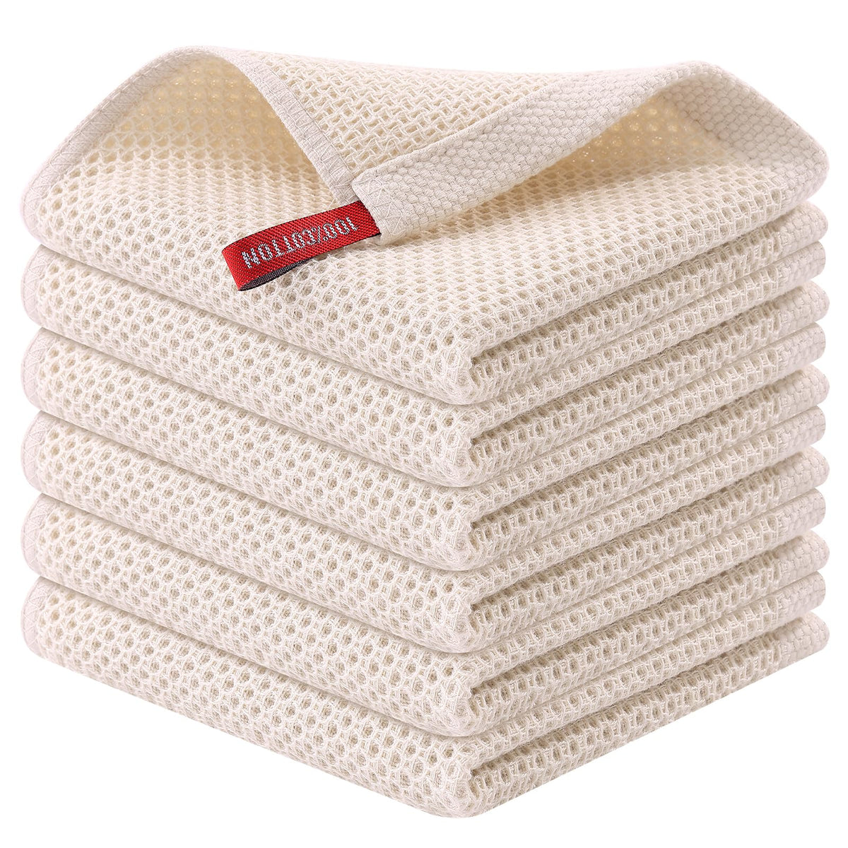 Kitinjoy 100% Cotton Waffle 6-Pack Kitchen Towels, 12" x 12", Dark Grey