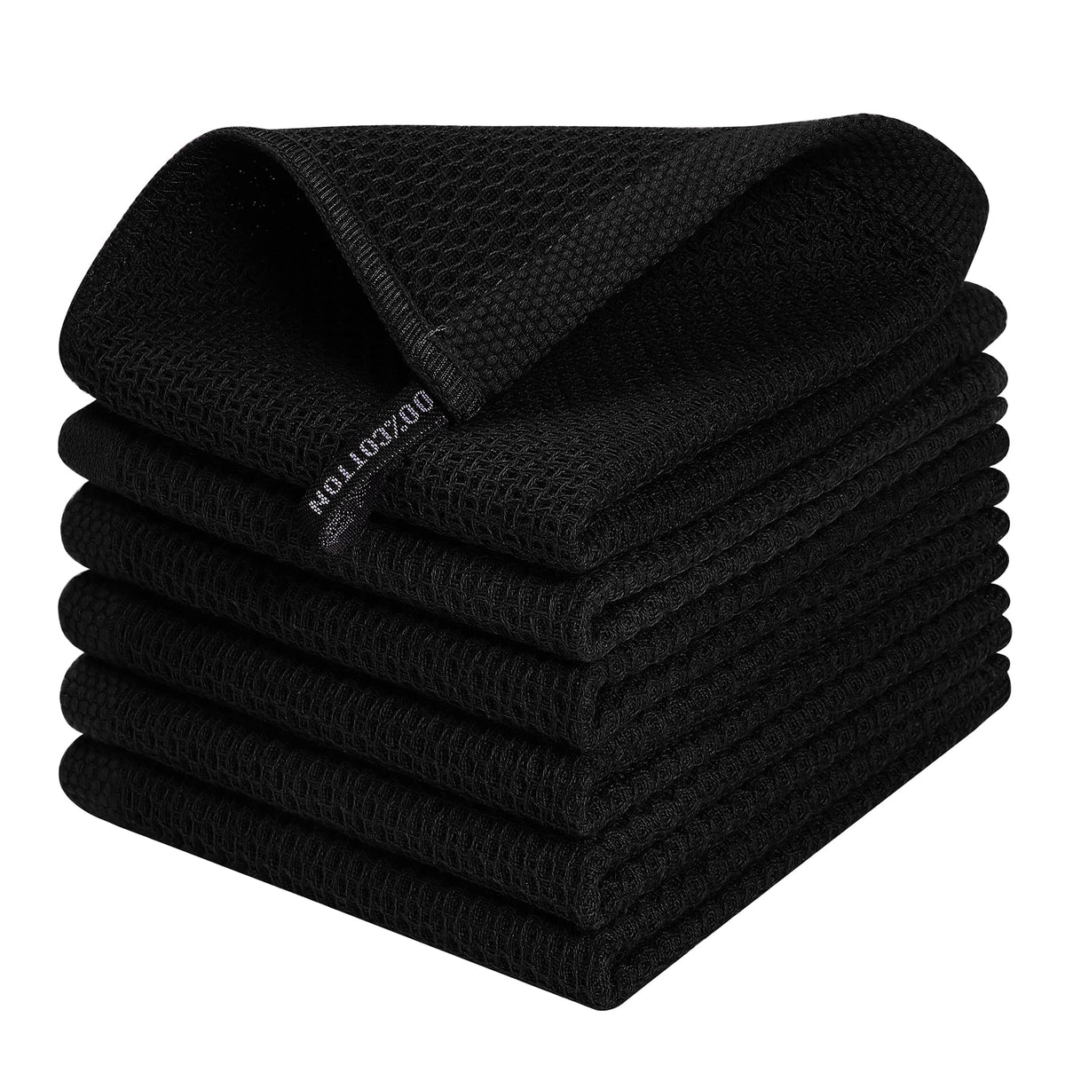 Kitinjoy 100% Cotton Waffle 6-Pack Kitchen Towels, 12" x 12", Dark Grey
