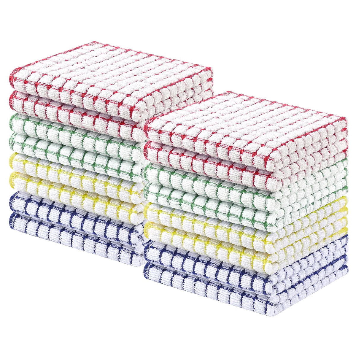 Homaxy 8 Pack Terry Kitchen Dish Cloths, 12"x12", Blue/Yellow/Red/Green