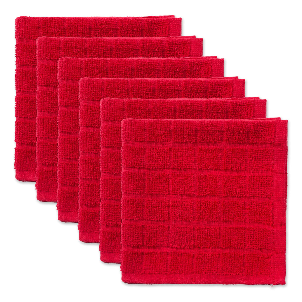 DII Basic Terry Collection Solid Windowpane Dishcloth Set, 12x12, Spice, 6 Piece