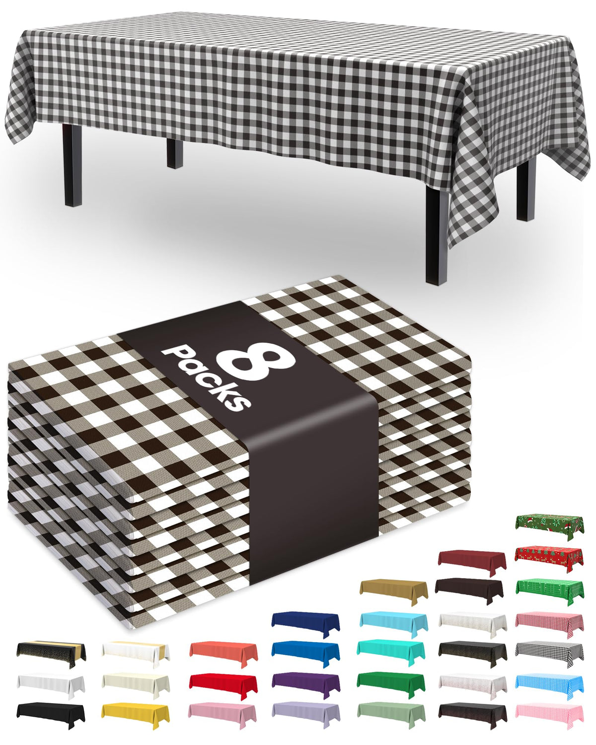 Pureegg Plastic Table Cloth Disposable 8 Pack, 54 x 108 Inch Table Cloths, Graduation Decorations Class of 2025, Graduation Party Tablecloths, Rectangle, Plastic Cover, Leakproof & Sturdy, Black