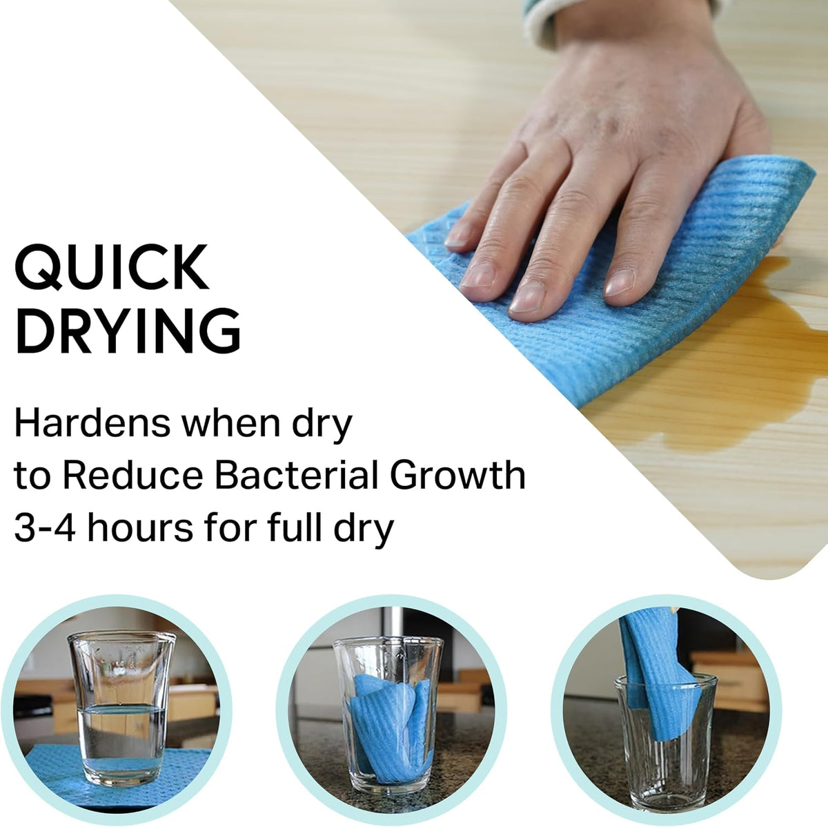 Swedish Wholesale Dishcloths Reusable 8" x 7" Sponge Cloths, Bulk 10 Pack of High Absorbent Cellulose Dish & Kitchen Cleaning Hand Towels, Wring to Dry & Machine Wash, Odor Resistant, Blue